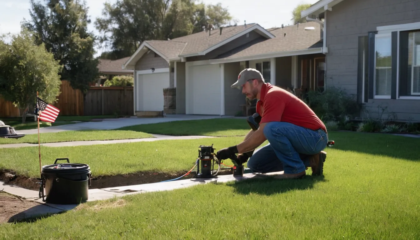 Local provider inspecting a home sewer line cleanout in the yard of a house in Skokie